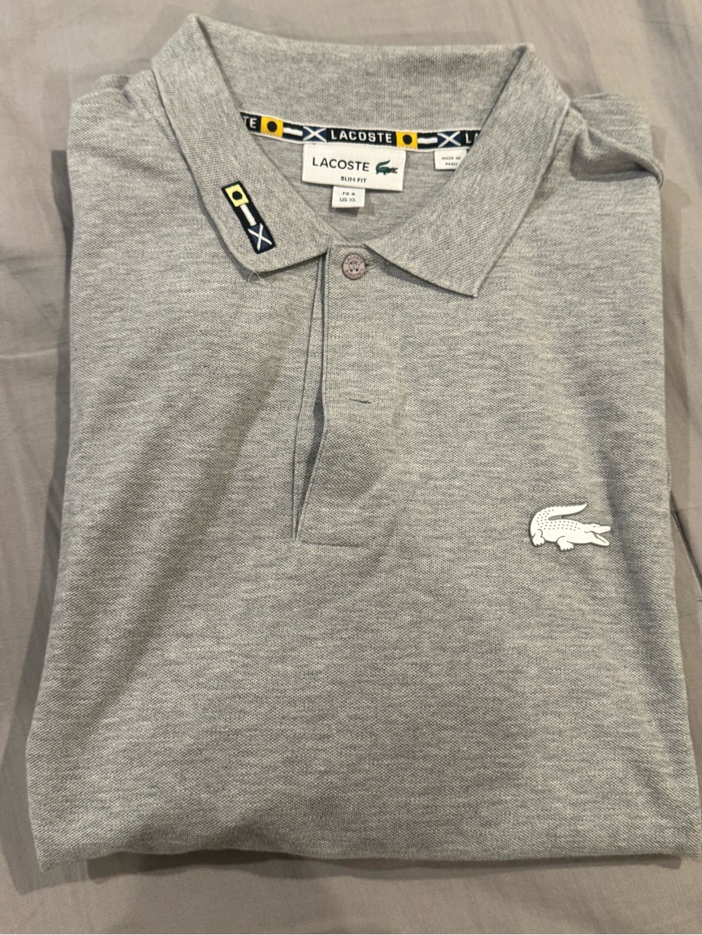 Lacoste Light Grey Polo with White Croc and Nautical Trim